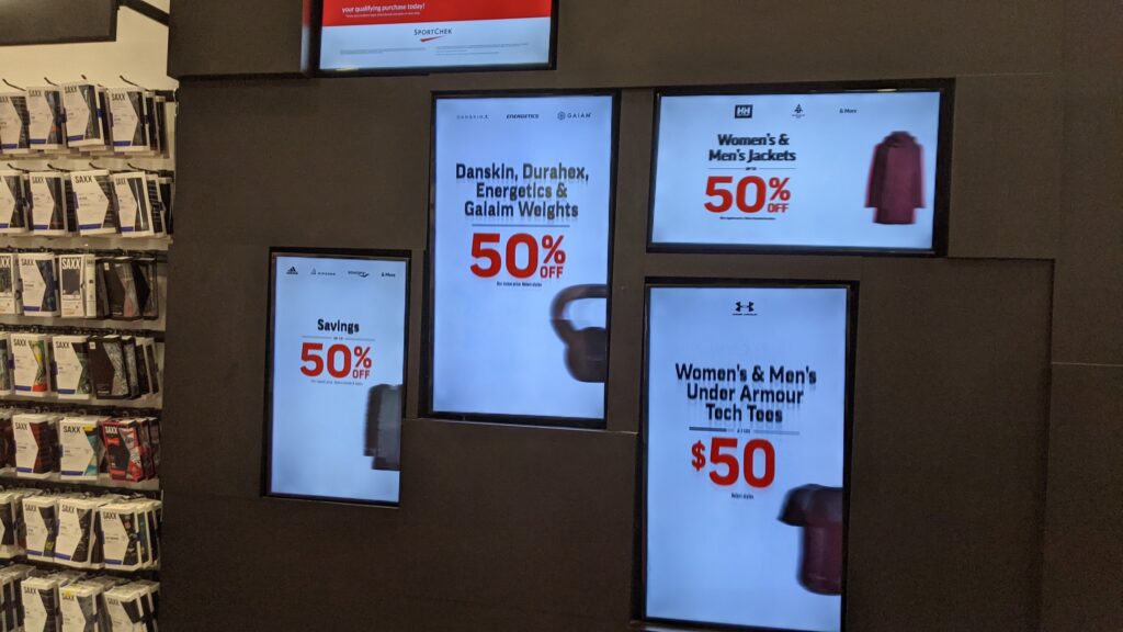 Some displays are showing discount information.